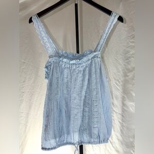 Free People Light Blue Because of You embroidered blouse Size Large NWT